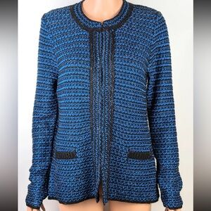 Blue and Black Women's Cardigan Preppy